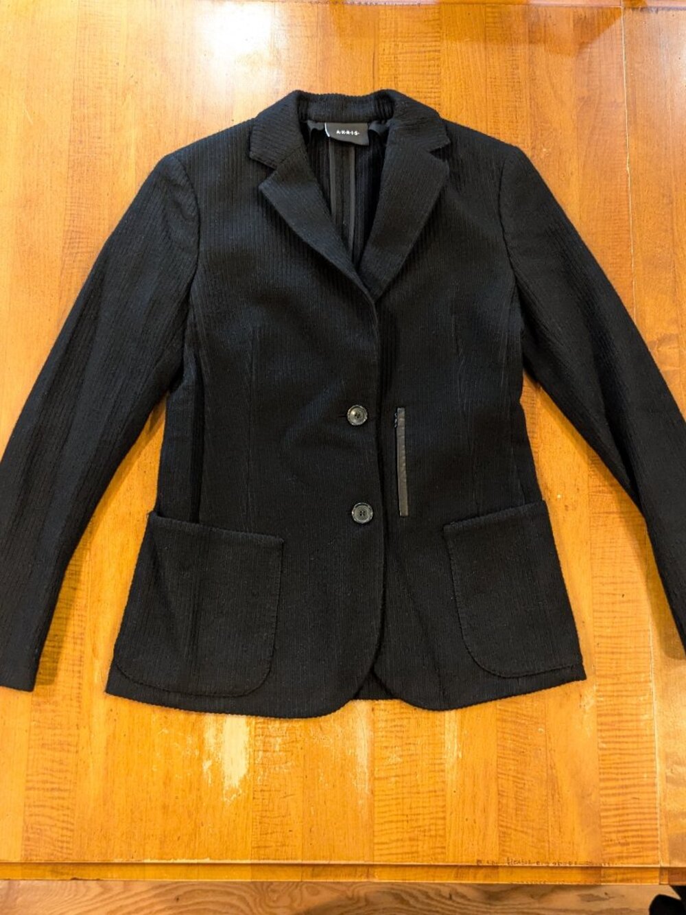 Akris Black Cashmere Blazer Jacket Sz 6 Notch Textured Knit Leather Trim Unlined